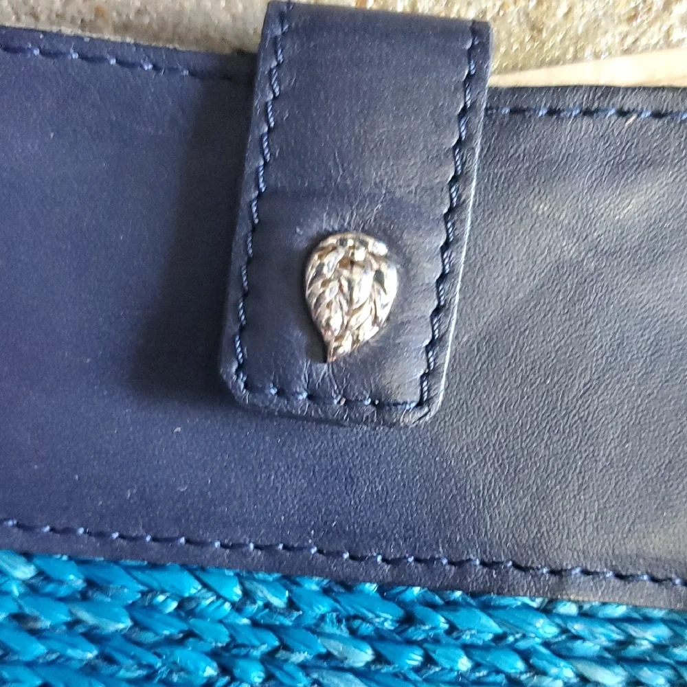 Helen Kaminski Blue Leather And Woven Raffia Tablet Sleeve